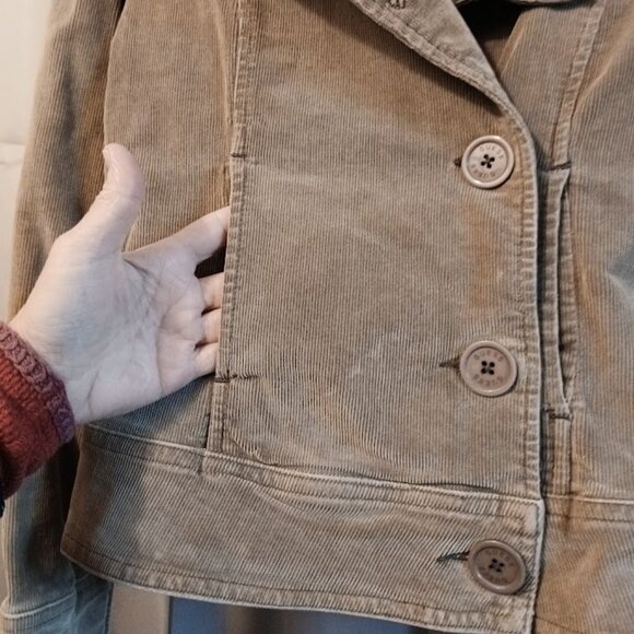 GUESS JEANS Corduroy Double Breasted Jacket Coat womens XS Khaki Beige button up - Picture 5 of 12